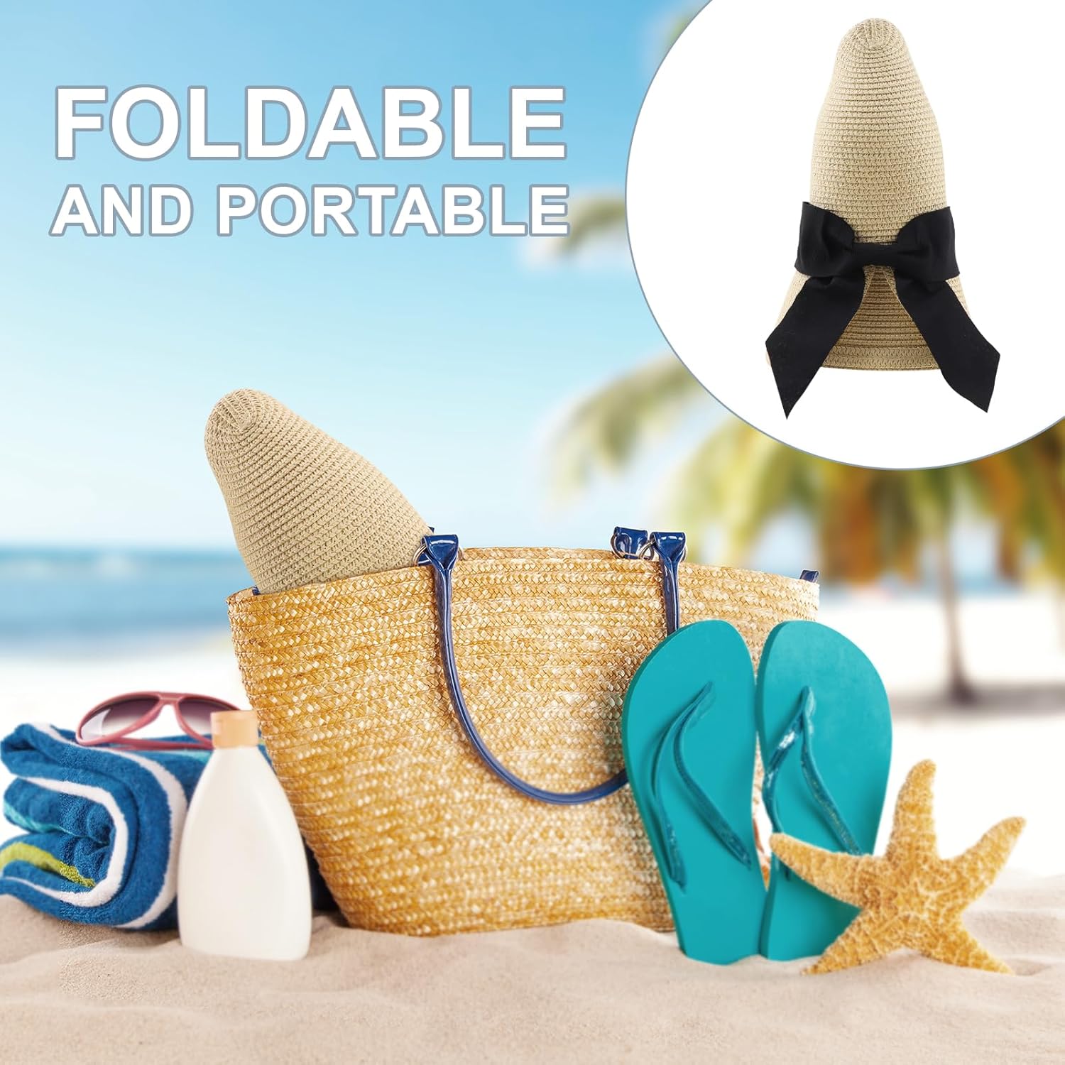 DRESHOW Sun Hats for Women Travel Fedora Foldable Beach Sun Hat Summer Wide Brim Straw Bucket Hat with Bowknot UPF 50+ - Image 7