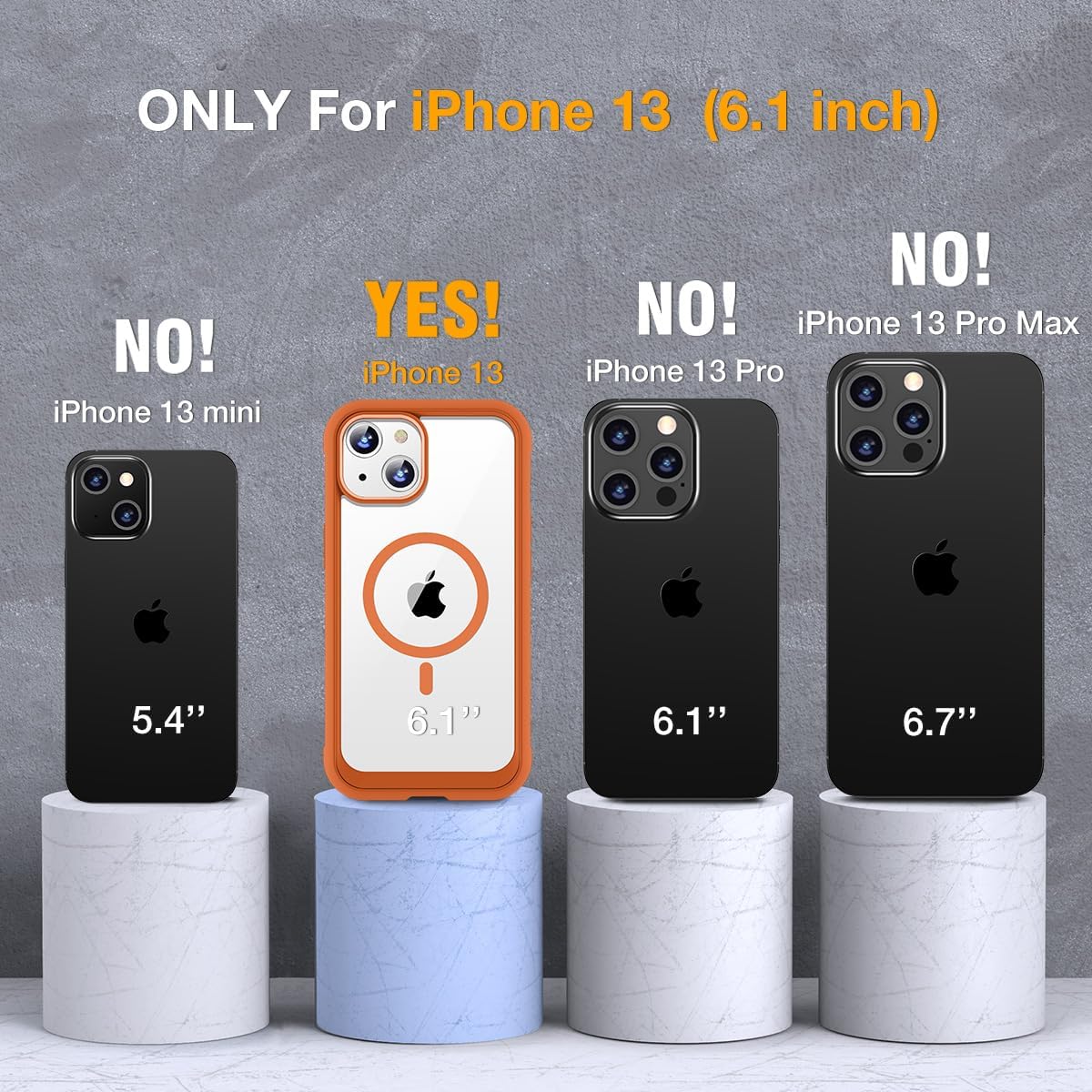 Miracase for iPhone 13 Case 6.1'',Full-Body Magnetic Clear Bumper Case with Built-in 9H Tempered Glass Screen Protector,Military Drop Protection Outdoor Phone Case,Orange thumbnail