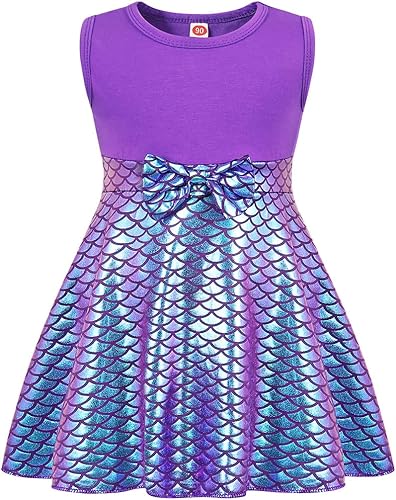COTRIO Vestido de sirena para niñas, fiesta de cumpleaños, vestidos de princesa, trajes de Halloween para niños, ropa