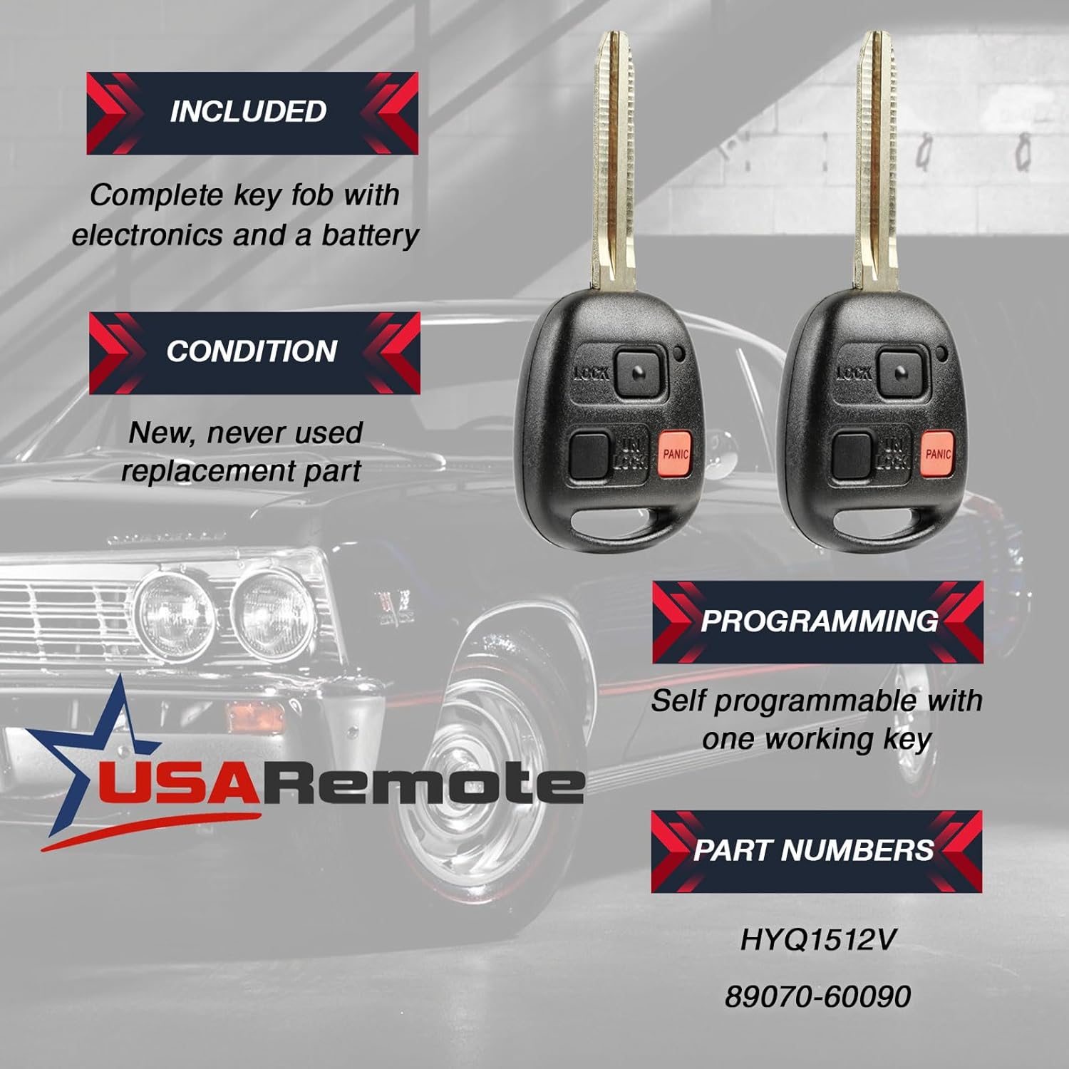 Car Key Fob Keyless Entry Remote fits Toyota 1998 1999 2000 2001 2002 Land Cruiser (HYQ1512V, 89070-60090), Set of 2