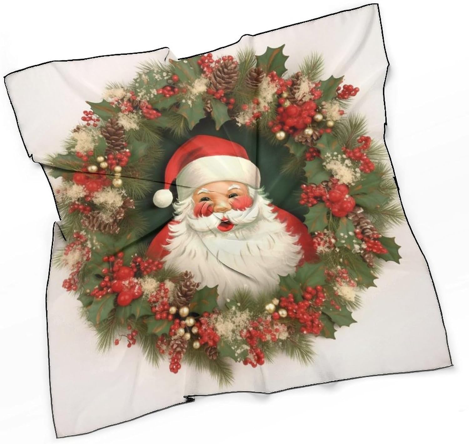 Santa Claus Wreath Headscarf Square Lightweight, Women’s Hair Wraps Shawl, Head Scarf for Women, Hair Bandanas Man Fashion Silk Scarf for Sleeping Hair Wrapping Night