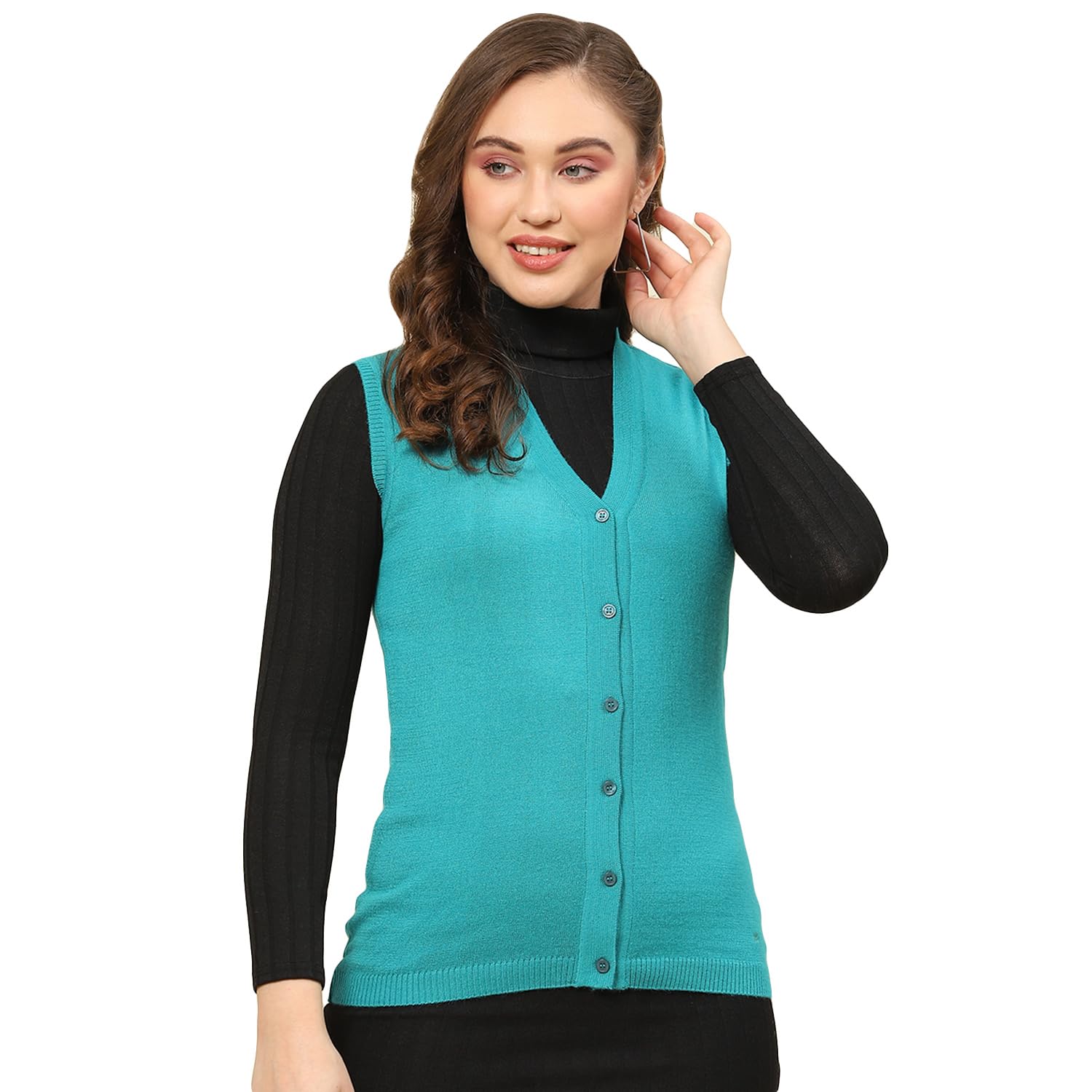 monte carlo Women's Regular Fit Cardigan | Solid Pattern with Button Closure | Sleeveless V-Neck Cardigan for Women-picture-32
