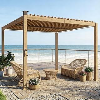 Louvered Pergola, Outdoor Patio Shade Structure, Pergola Only | Designed with a Louvered Top for Outdoor Patio Use; This Listing Includes the Pergola Only, Without Furnishings.
