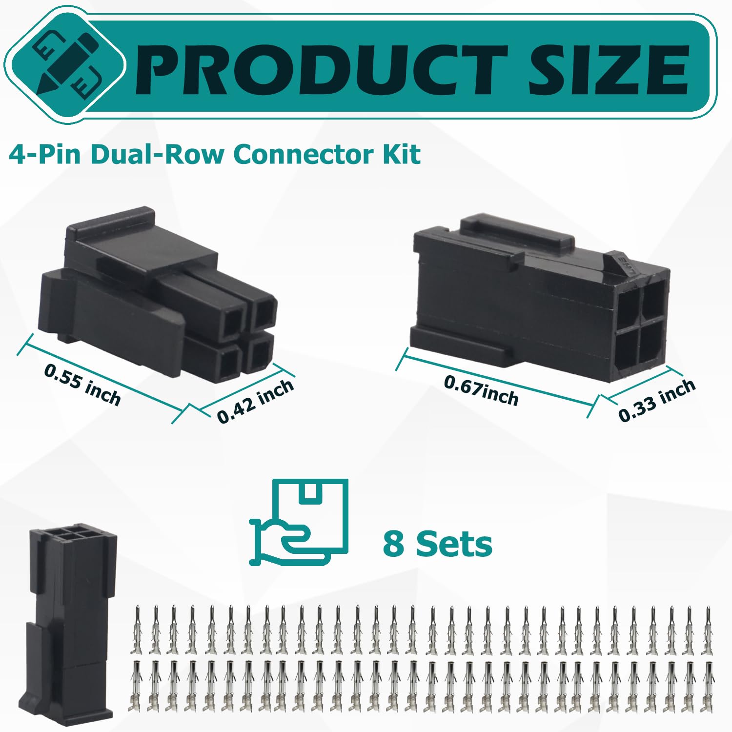 8 Match Set 4-Pin Wire Connector Kit, (4-Circuits) W/18-24 AWG, 4-Pin Connector, Compatible with Molex Connector Kit