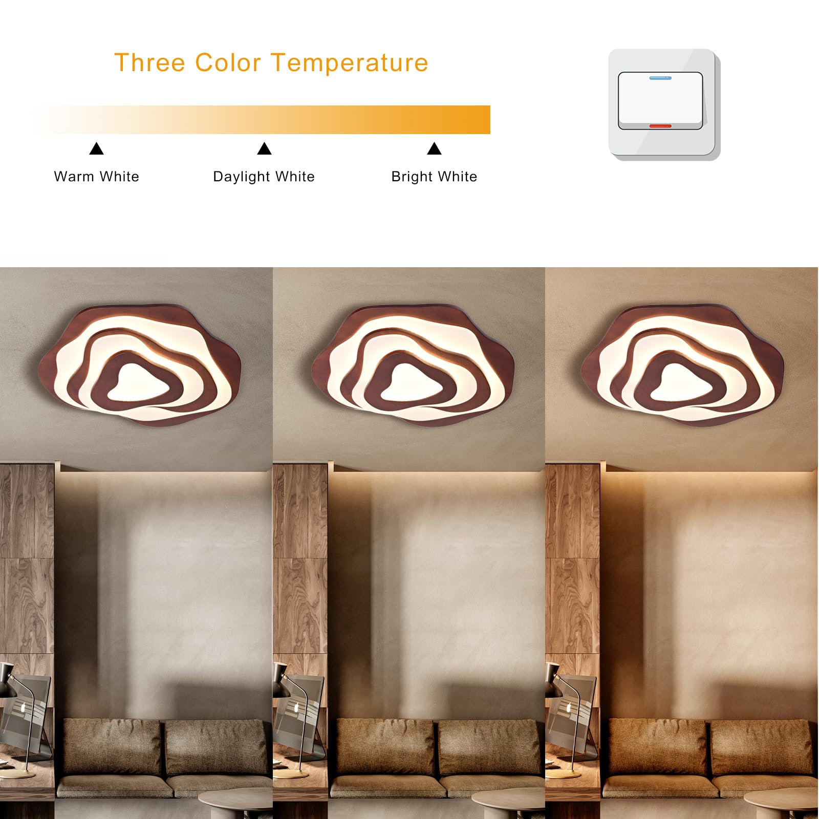 Arturesthome Modern Wooden Ceiling Light, LED Chandelier Flush Mount Ceiling Lights Fixture for Living Room Bedroom Coffee