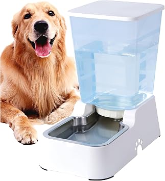 Meikuler Automatic Dog Cat Water Dispenser Large Capacity 5Lfor Cats and Medium and Large-Sized Dogs with Stainless Steel Bowl White, 5L