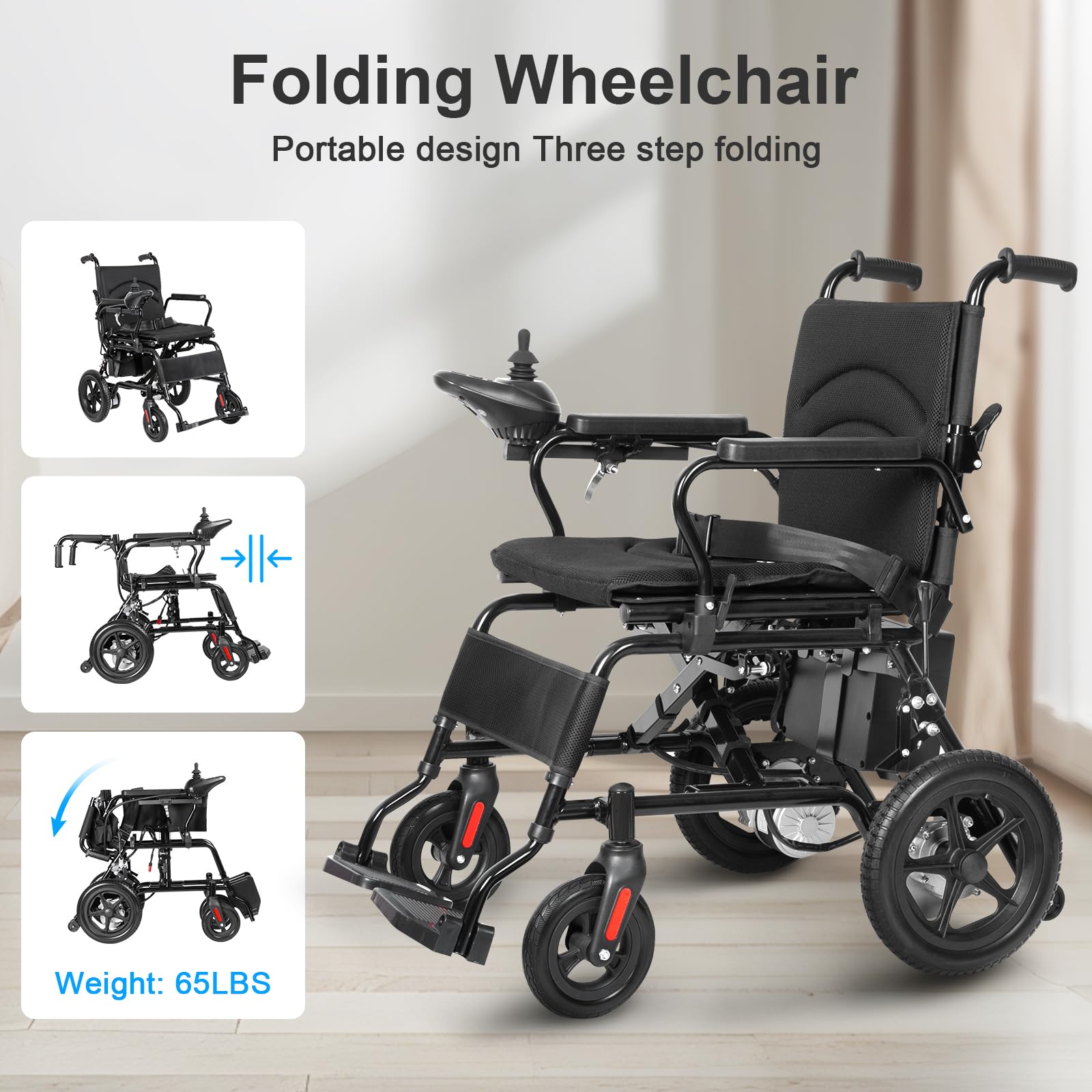 Fyearfly Silla de ruedas eléctrica 50311, silla de ruedas ligera plegable con enchufe de la UE, portátil y cómodo para interiores y exteriores
