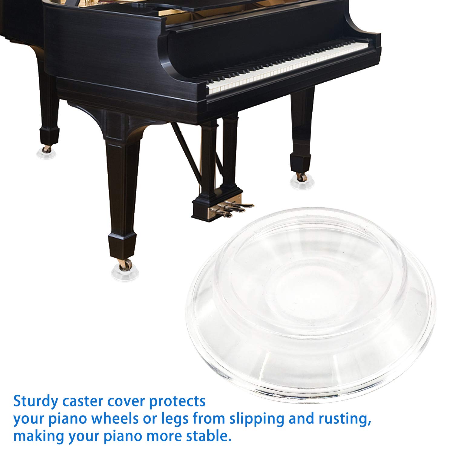 Piano Caster Cups Set of 4 Furniture Leg Pads Protection ABS,Up Upright Piano Non-Slip Floor Protector (Transparent) - Image 2
