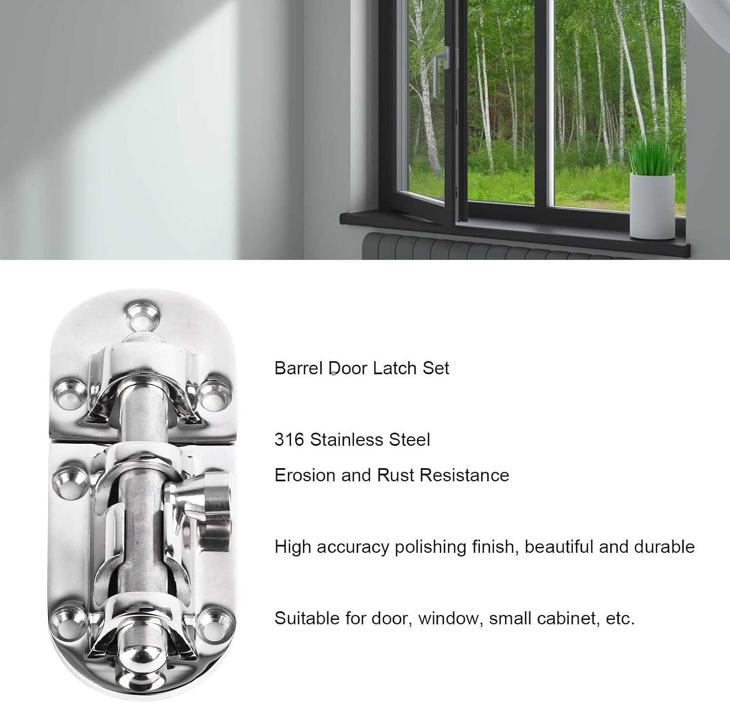 316 Stainless Steel Sliding Bolt,for Window Small Cabinet Doors 90x38mm, Simple Structure, Easy Installation