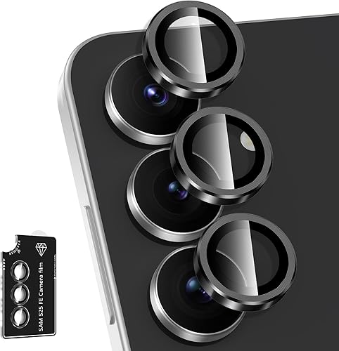 Protector de lente de cámara para Samsung Galaxy S25 FE, cubierta individual de lente de vidrio templado con anillo de metal, [fuerte adsorción],