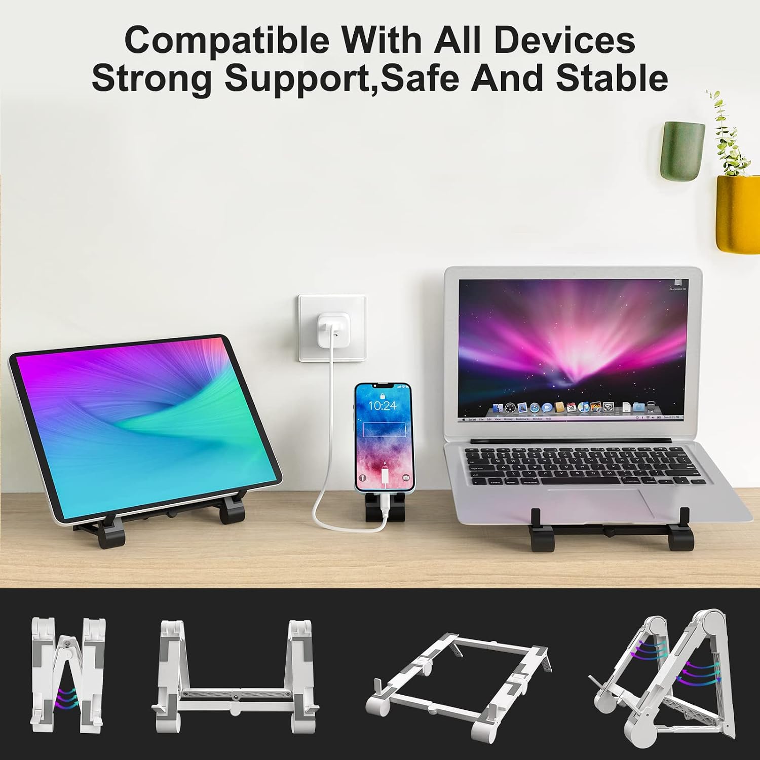 Foldable Phone Holder Adjustable Angle Phone Stand Compatible with All iPhone, iPad, Tablet, for Home Office Deck