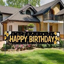 Large Happy Birthday Yard Banner, 120x20 Inch Colorful Balloon Pattern Banner, Polyester Lawn Sign, Indoor Outdoor Hanging Decorations, Universal Birthday Party Supplies for Men Women Boys Girls