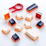 GunMjo PBT Doubleshot Keycaps for Gaming Keyboard with Cherry MX Switches, OEM Profile 112 Keys with 6.25U Space Bar, Bevel Cut Keycaps for Mechanical Keyboard, White/Blue with Orange Bottom