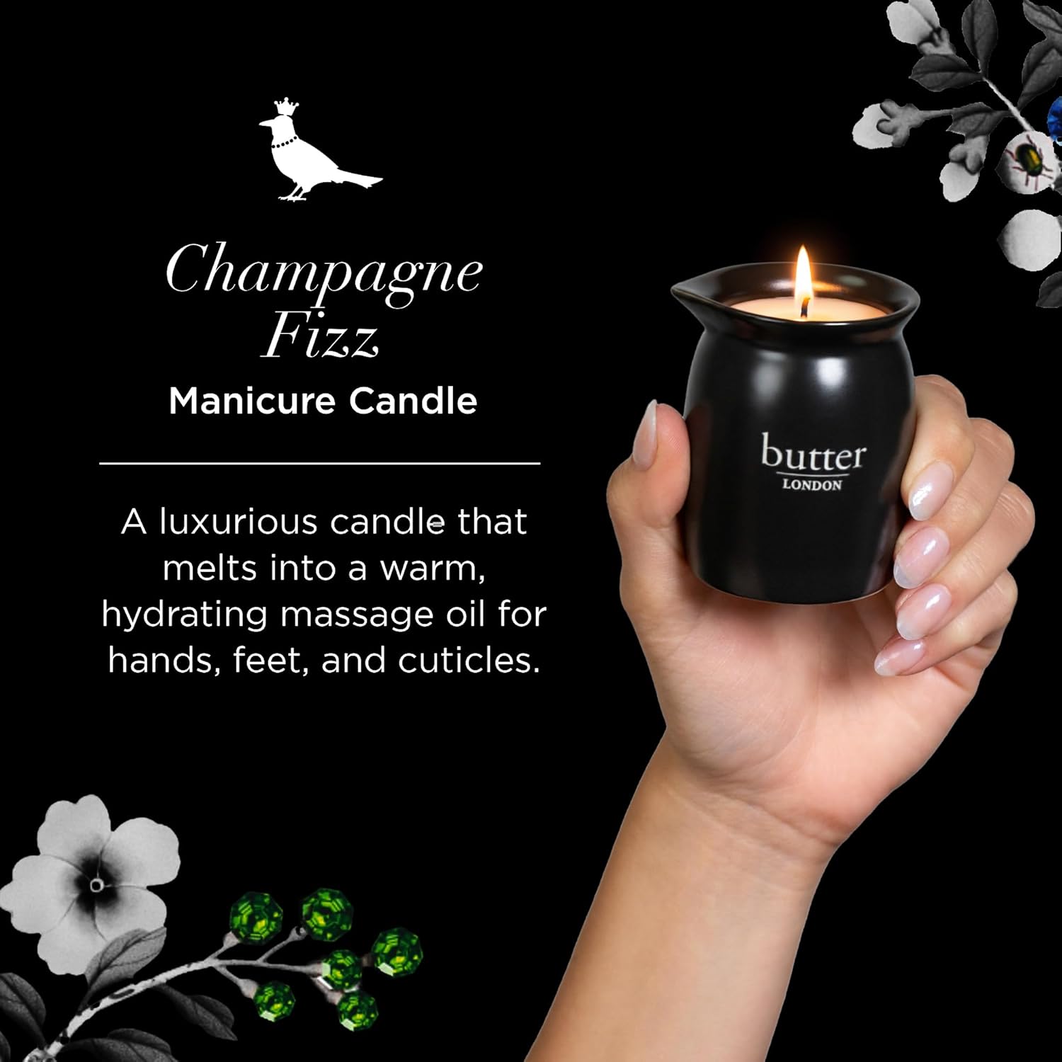 butter LONDON Massage Candle, Champagne Fizz - Massage Oil Candle for Nail, Skin, & Body - Hydrating Soybean & Coconut Oil Blend for Manicure & Pedicure - Vegan & Cruelty-Free, 2.8 Oz