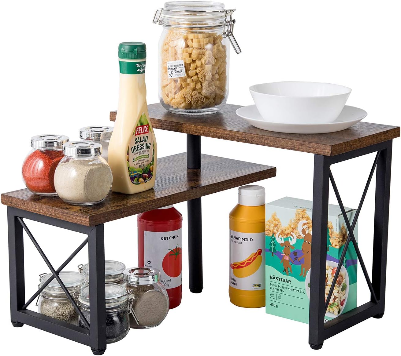 Rustic Countertop Organizer Wood & Metal 2 Tier Nepal Ubuy