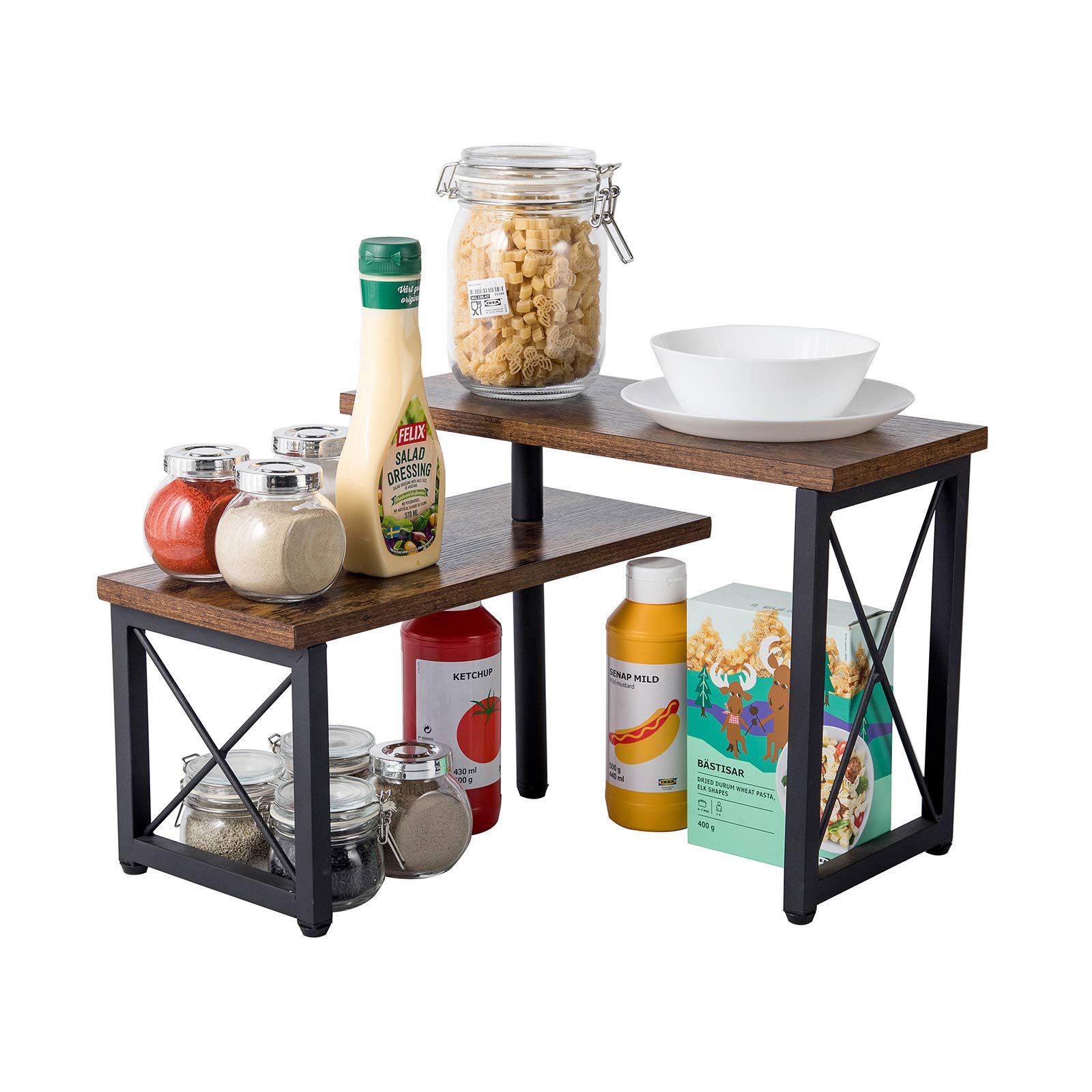 Buy Rustic Countertop Organizer Wood & Metal 2 Tier Corner Shelf