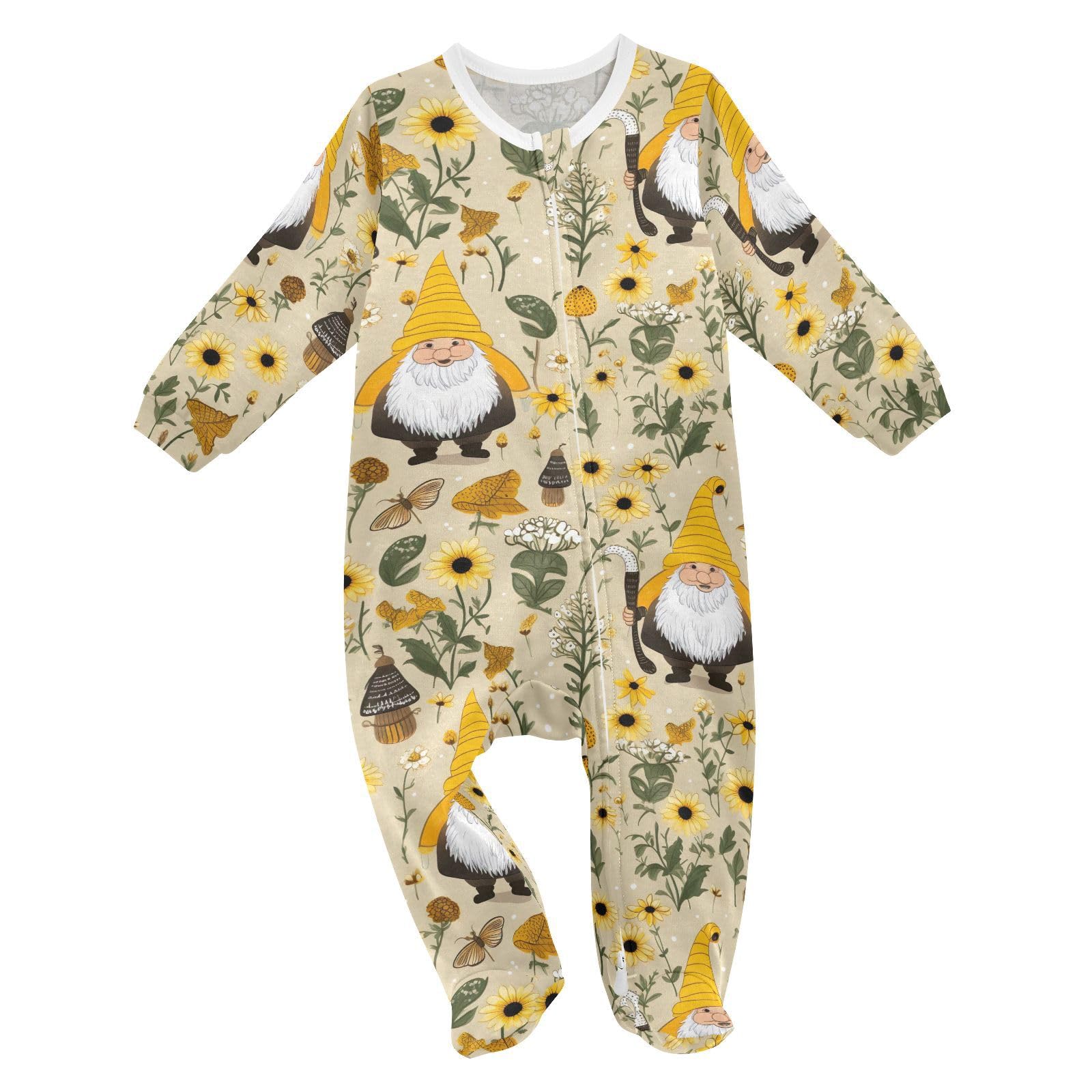 J JOYSAY Sunflowers Gnomes Butterfly Baby One-Piece Footies Cotton Newborn Footie Pajamas Footed Pjs for Girls 3M