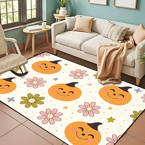 Miniatura 1 de Funny Halloween Seamless Trendy Groovy Retro 70s Style Y2k Collection Area Rug Outdoor Patio Rug Play Mat Modern Floor Carpet Non-Slip Home Decor