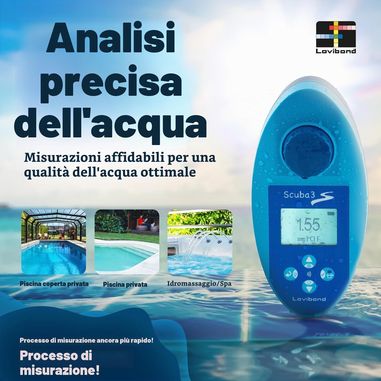 Medipool Scuba II – elettronico pool Tester per misurare cloro e pH – Piscina Acqua – Manometro per l' uso privato Piscina e Whirl Pool operatori
