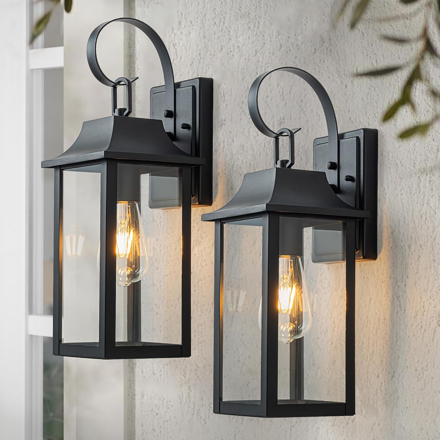 FTL Outdoor Wall Light Pack of 2 Outdoor Wall Light Vintage E27 Large Outdoor Lamp Wall Lantern with Glass Shades Patio Outdoor Lighting House Wall IP44 Waterproof Outdoor Lamp Wall for Porch Yard [Energy Class G]