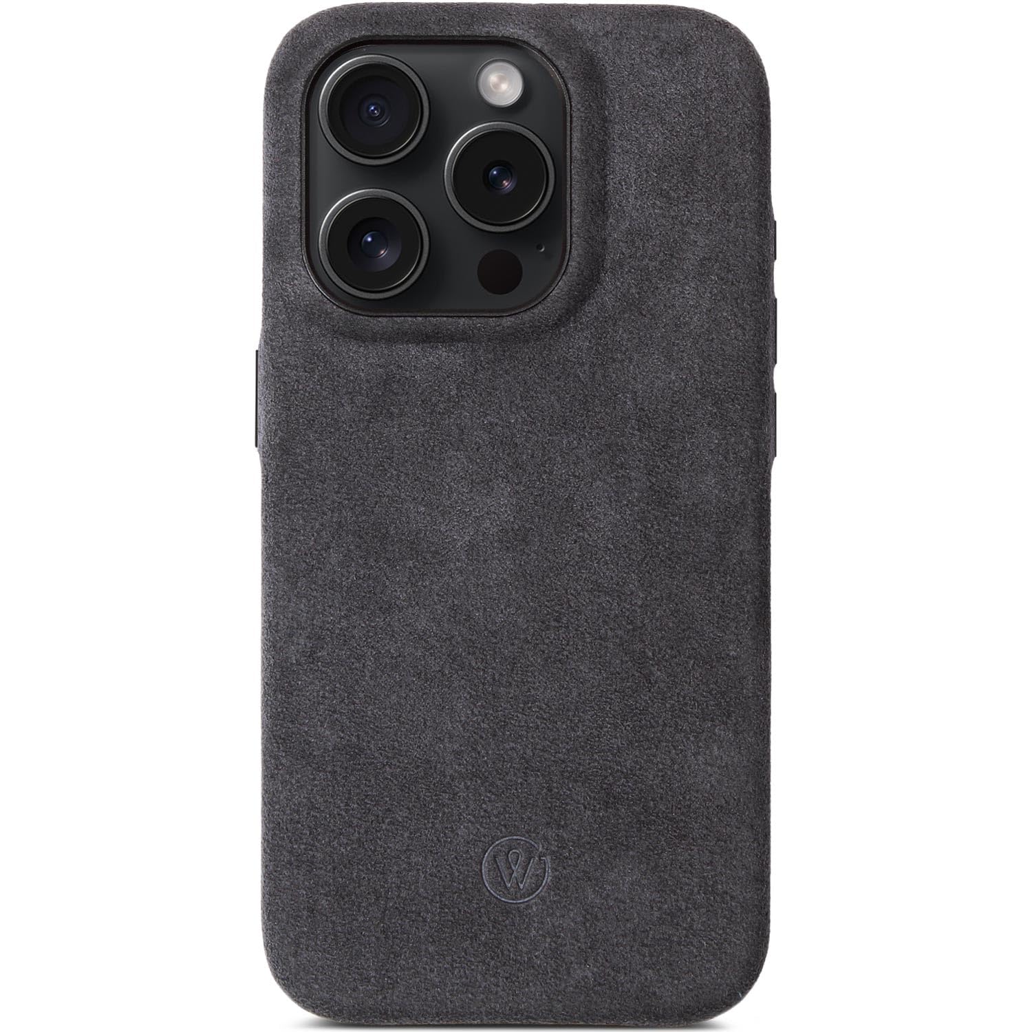 Custodia Alcantara per iPhone 15 Pro Max, realizzata a mano, ricarica magnetica (Qi), protezione extra della fotocamera, alternativa in pelle (grigio carbone, iPhone 15 Pro Max)