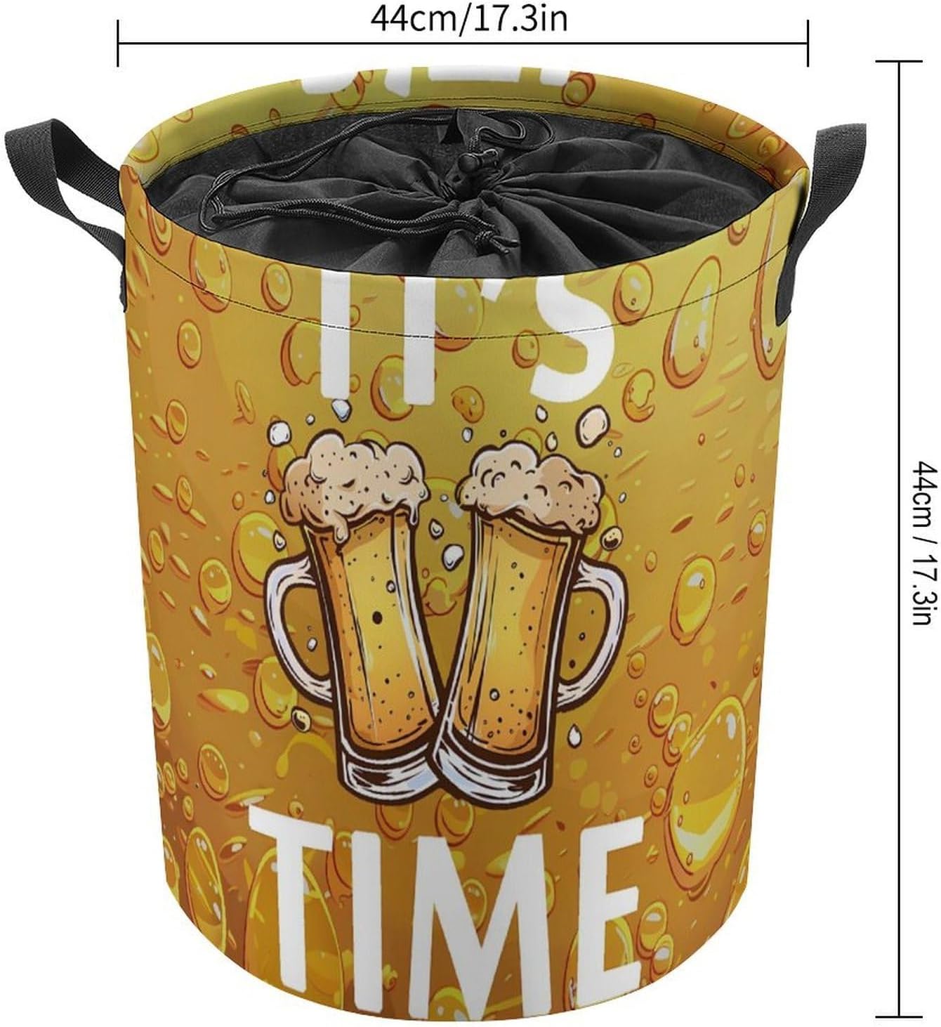 It's Beer Time Laundry Basket Dirty Clothes Hamper Storage Laundry Bag with Handles for Dorm Room 44x44cm