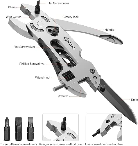 Miniatura 2 de Llave multiherramienta ajustable, herramienta de bolsillo multifuncional de acero inoxidable 5 en 1, llave de cruz, destornillador, alicates,