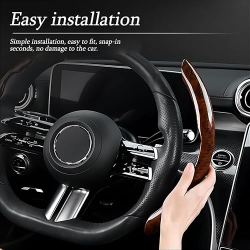 Miniatura 5 de AUCELI Funda de volante de grano de madera para automóvil, protector de volante segmentado antideslizante, accesorios interiores de automóviles,