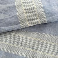 Vista 6 de Juego de funda de edredón de lino francés, 100% hilo de lino teñido a rayas, juego de ropa de cama lujoso, tamaño matrimonialqueen, rayas azules