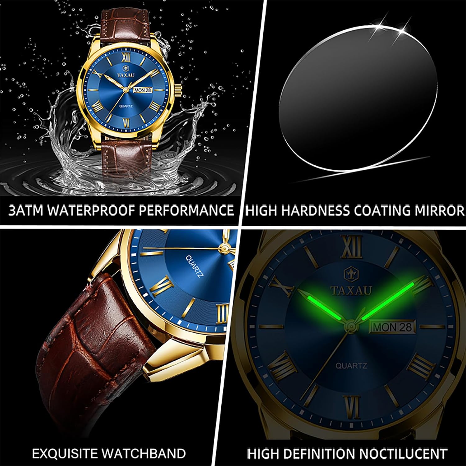 Men's Watch Big Face Easy Read Arabic Numeral Dress Watches for Men Classic Black Brown Leather Band Analog Mens Wrist Watch with Day and Date Fashion Business Waterproof Luminous Quartz Watch - Image 5