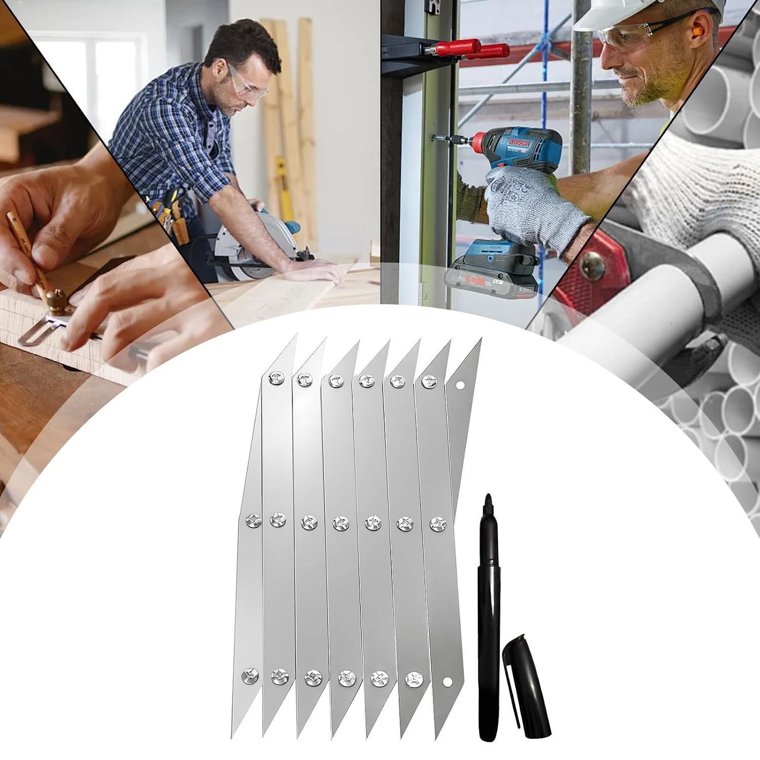7 Point Center Finder Pro – Precision Measuring Tool for Woodworking, Welding & DIY Projects (Silver 7 Point)