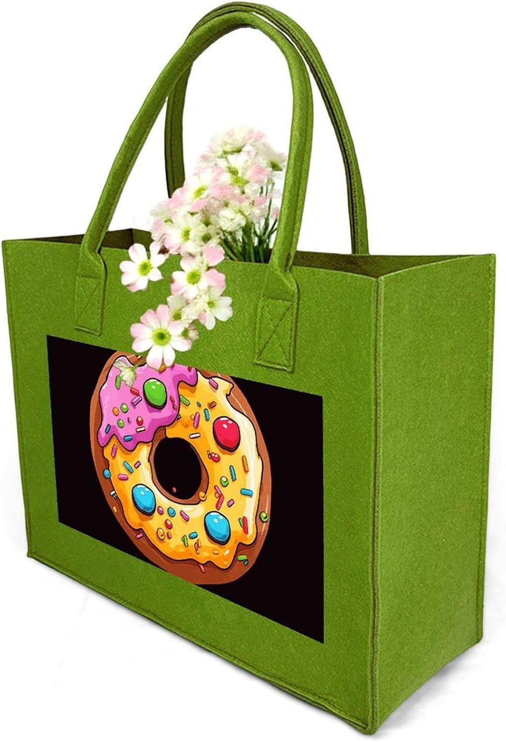 Donut Tote Bag for Unisex, Large Felt Shopping Bag with Handles, Handbag, Reusable Gift Bag