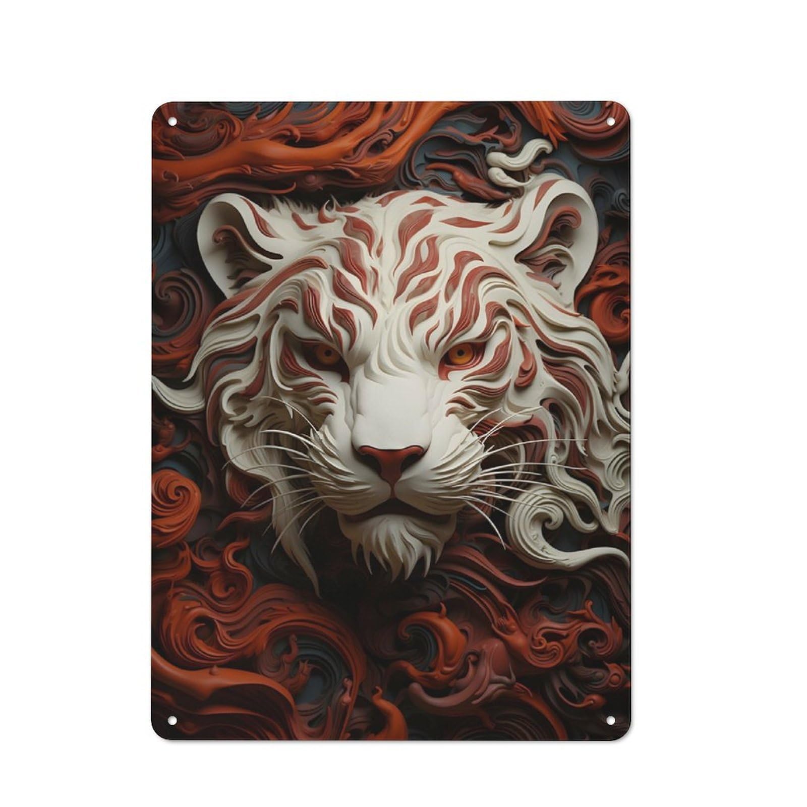Junmoney Fierce White Tiger Metal Plaque 40X30cm With For Hallway Wall, Rustic Decor, For Garage, Workshop And Man Cave Decoration