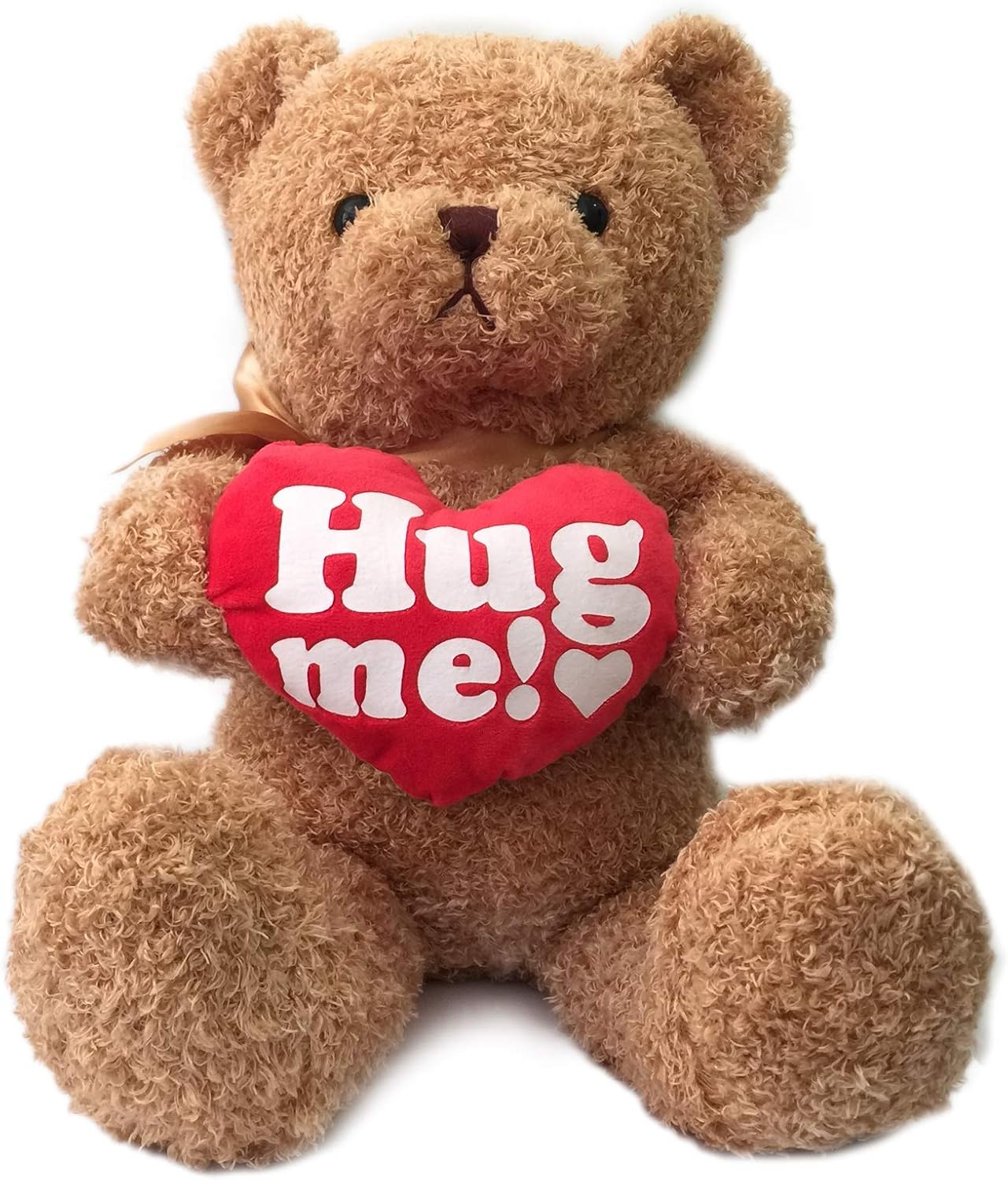Hug me! 16 Inches Teddy Bear Stuffed Animal for Girlfriend with Red Heart, Small Plush Bear Toy for Baby, Valentines Day and Birthday Gift for Her/Him/Kids/Couple/Boy/Girls/Mom/Boyfriend (Light Brown)