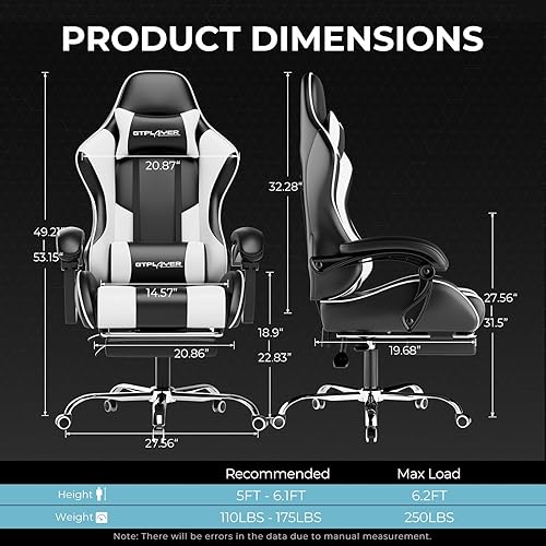 Miniatura 3 de GTPLAYER Silla para videojuegos, silla de computadora con reposapiés y soporte lumbar, silla de juego ajustable en altura con asiento giratorio de