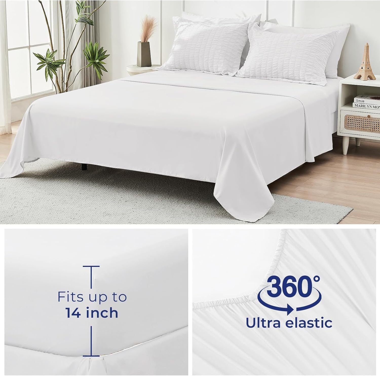 HYMOKEGE White King Size Comforter Set Seersucker 7 Pieces, All Season Luxury Bed in a Bag for Bedroom, Bedding Set with Comforters, Sheets, Pillowcases & Shams - Image 7