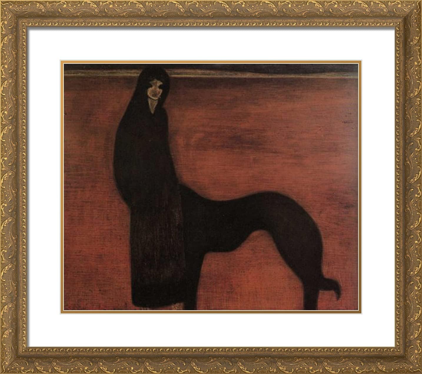 ArtDirect Spilliaert, Leon 22x20 Gold Ornate Framed Art Print with Double Matting Titled: Young Woman and Dog