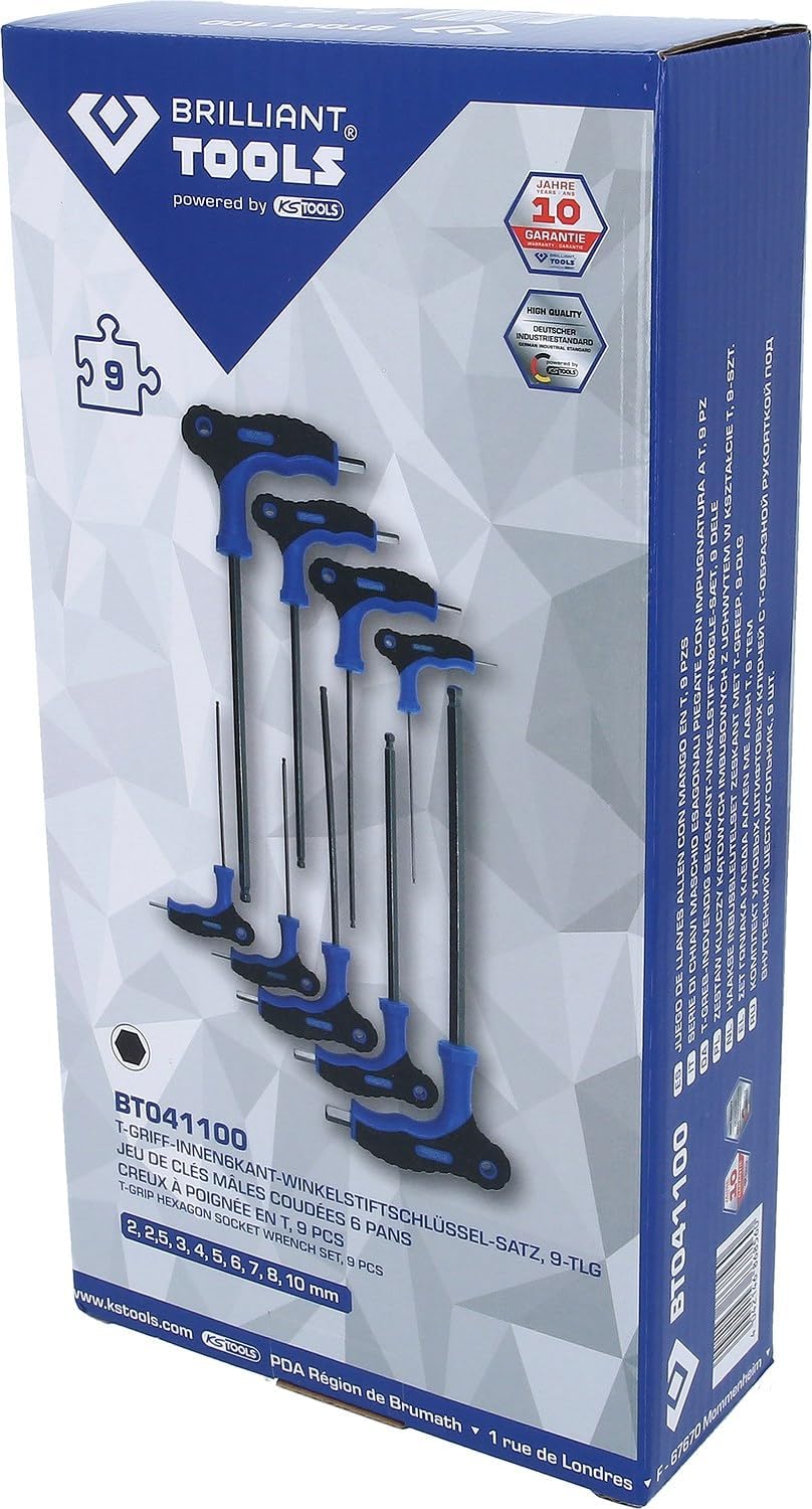 BRLLIANT TOOLS Brilliant BT041100 T-Handle Allen Key Set 9-Piece [Powered by KS Tools]