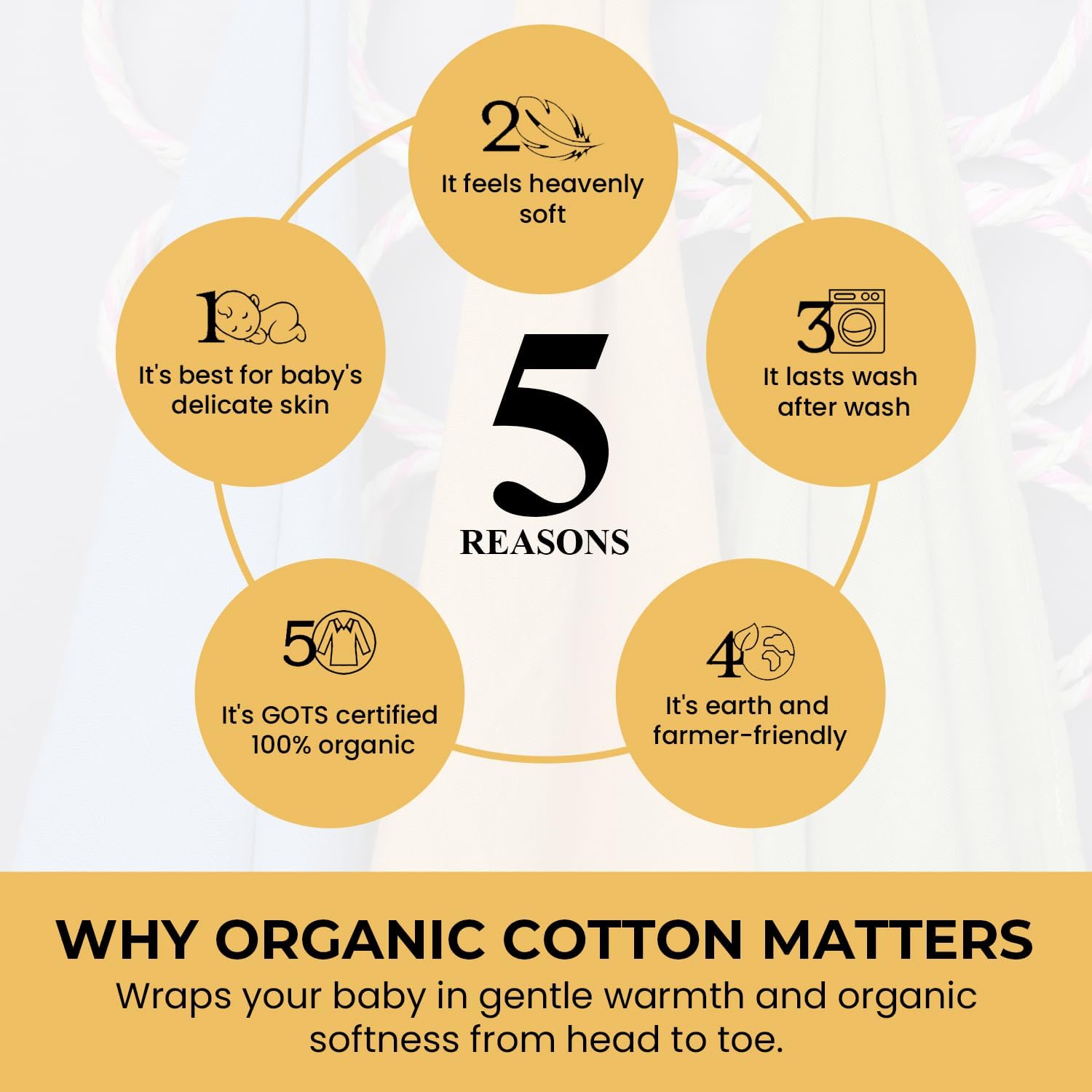 Organic Muslin Swaddle Blankets, 100% Organic Cotton, Baby Wrap for Boys and Girls, Soft Breathable and Skin-Friendly, Newborn Blankets, Baby Essentials, Registry&Gift, 3-Pack, Large 47 x 47 inches