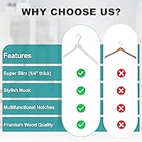 Vista 3 de Percha de ropa de madera ultra fina de lujo que ahorra 20 grados, gancho giratorio de 360 grados, ideal para camisas, blusas, pantalones, vestidos