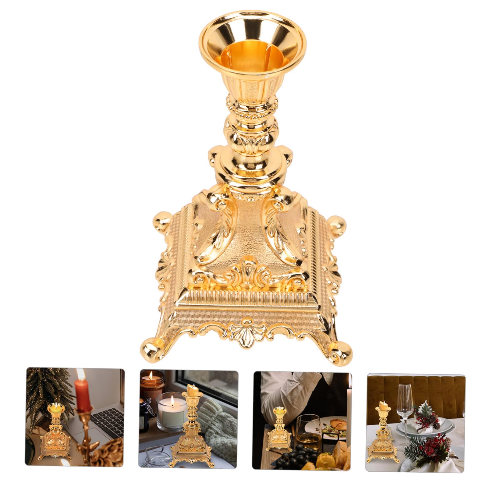 Portacandela in Lega di Zinco Oro Design Classico Unico Elegante, Porta Candela Delicato per Decorazioni Casa e Matrimoni Raffinati