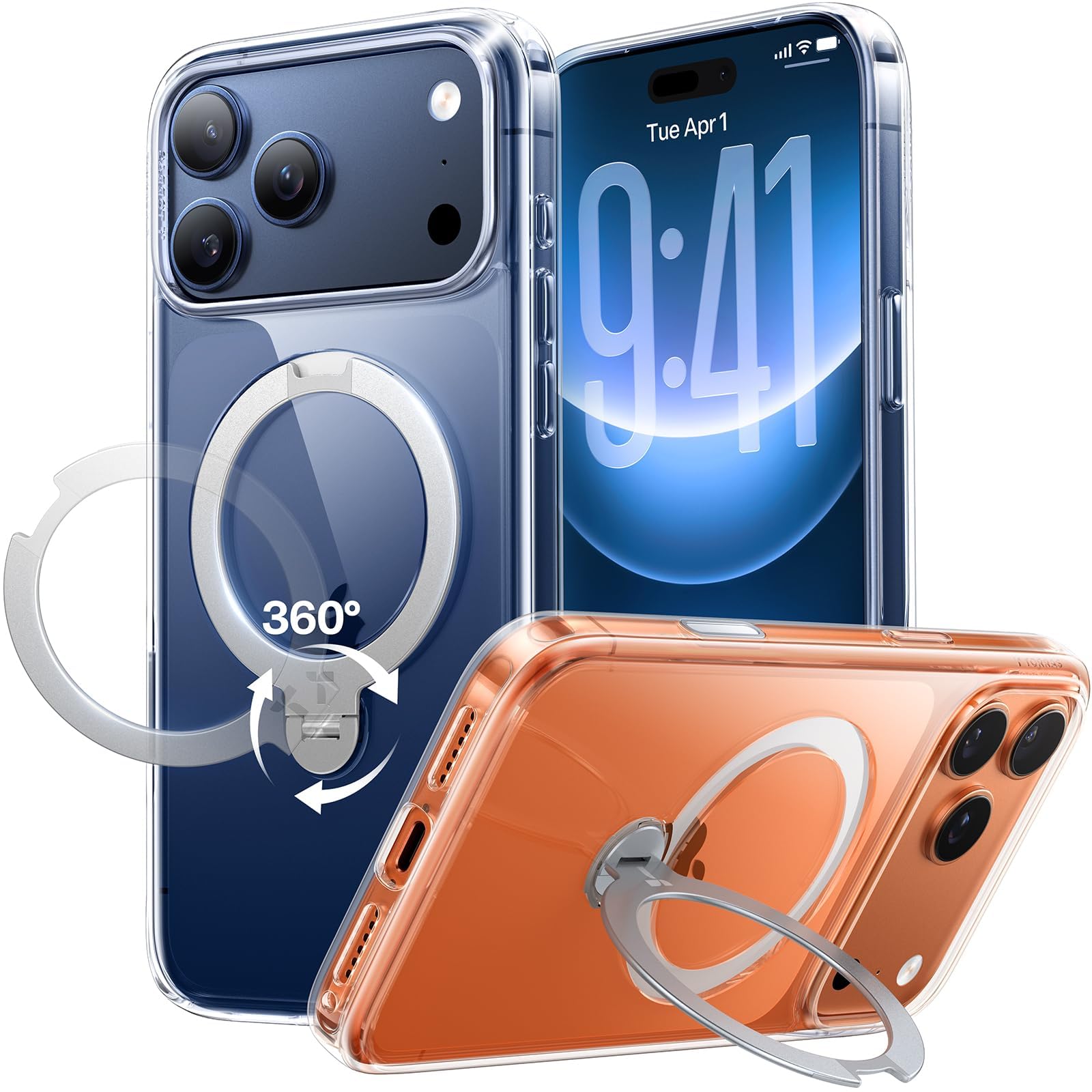Coque iPhone 17 Pro TORRAS Ostand Spin avec support rotatif 360° transparent - 8