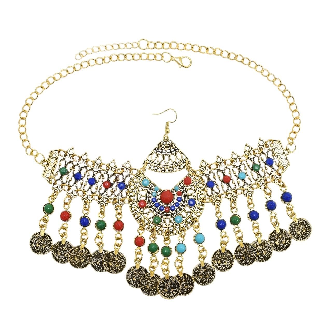 HXSCOO Gypsy Tribal Vintage Coin Colorful Beads Headbands Headpiece Head Chain Bohemia Jewelry Hair Accessories (Color : Gold Headpiece-01)