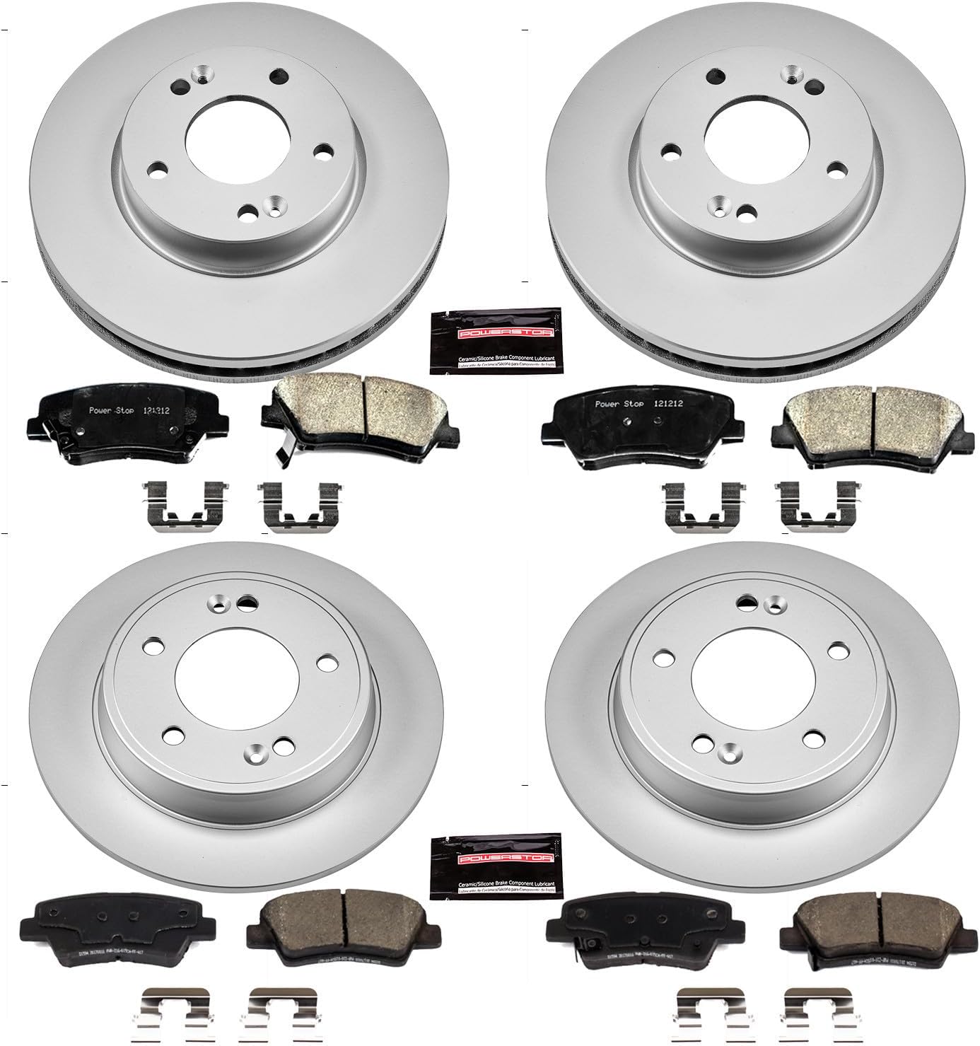 PowerStop Front and Rear Brake Kit For Hyundai Elantra GT 2013-17 |Veloster 2012-15 |Kia Forte 2014-16 |Forte Koup 2014-16 - Fully-Coated Disc Rotors with Z17 Ceramic Brake Pads Replacement, CRK6506