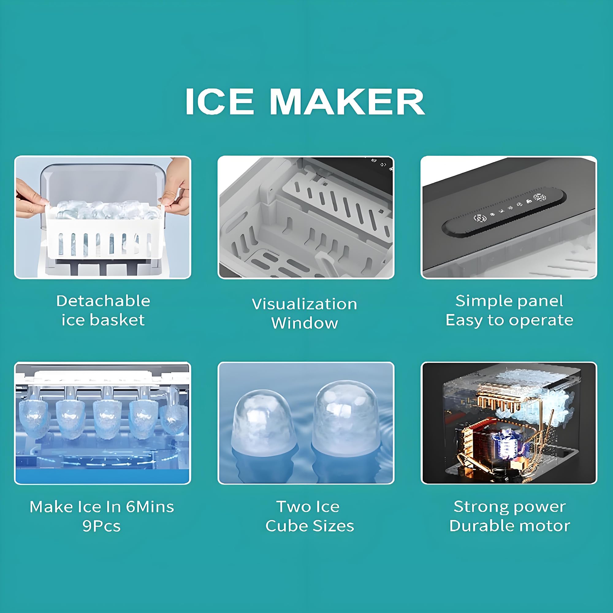 Control De La Máquina De Fabricantes De Hielo para El Hogar, Fabricante Eléctrico De Cubos De Hielo, Hielo Listo En 6 Minutos, 2 Tamaños De Hielo De Bala, 12 Kg En 24 H, Autolimpiente Fabricante