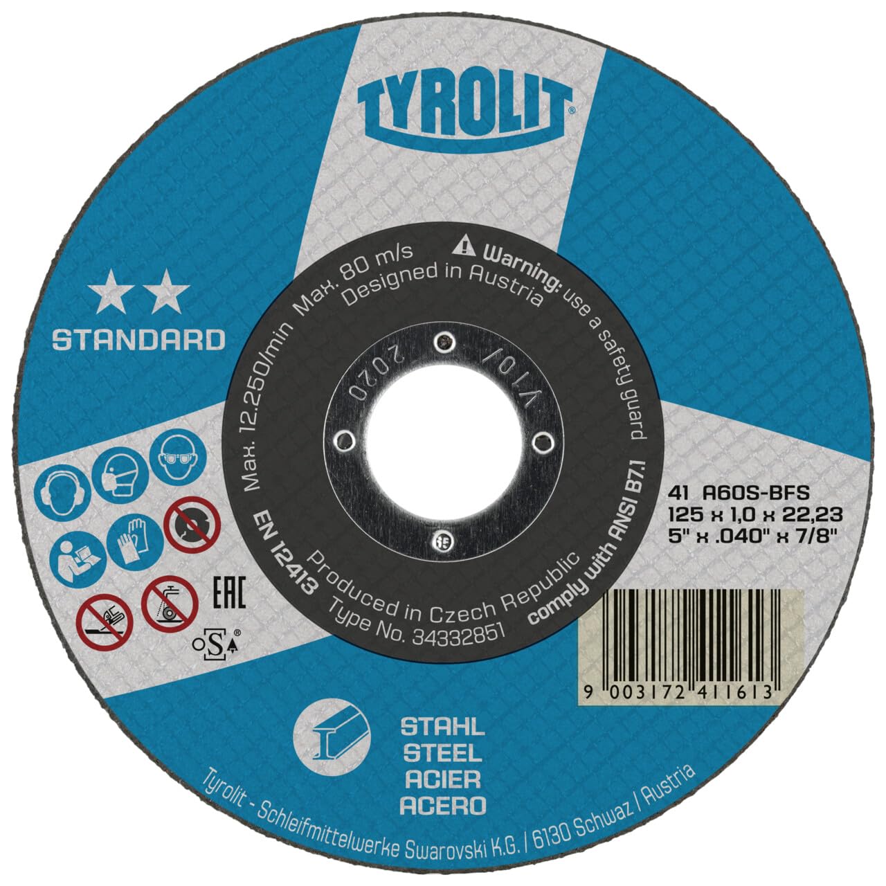 25x disco da taglio Tyrolit dritto 178x3x22,23 mm A30 STANDARD acciaio