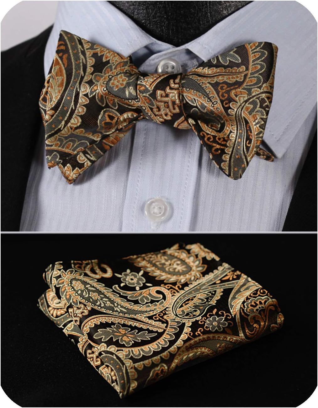 HISDERN Bow Ties for Men Paisley Bowties Mens Self Tie Bow Tie and Pocket Square Set Formal Tuxedo Wedding Bowtie - Image 2