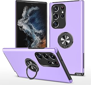 Capa Samsung Galaxy S23 Ultra com protetor de tela HD, capa de proteção à prova de choque com suporte de anéis magnéticos de 360° para Samsung Galaxy S23 Ultra (roxo)