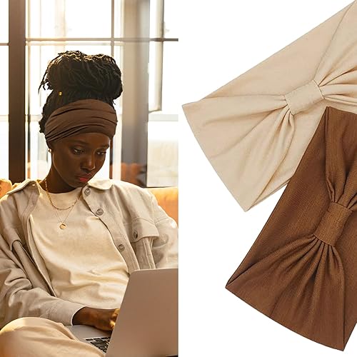 Miniatura 3 de IVARYSS Diademas anchas para mujer, turbantes de cabeza anudadas sólidas, bandas grandes de estilo africano, accesorios para el cabello, paquete de 6