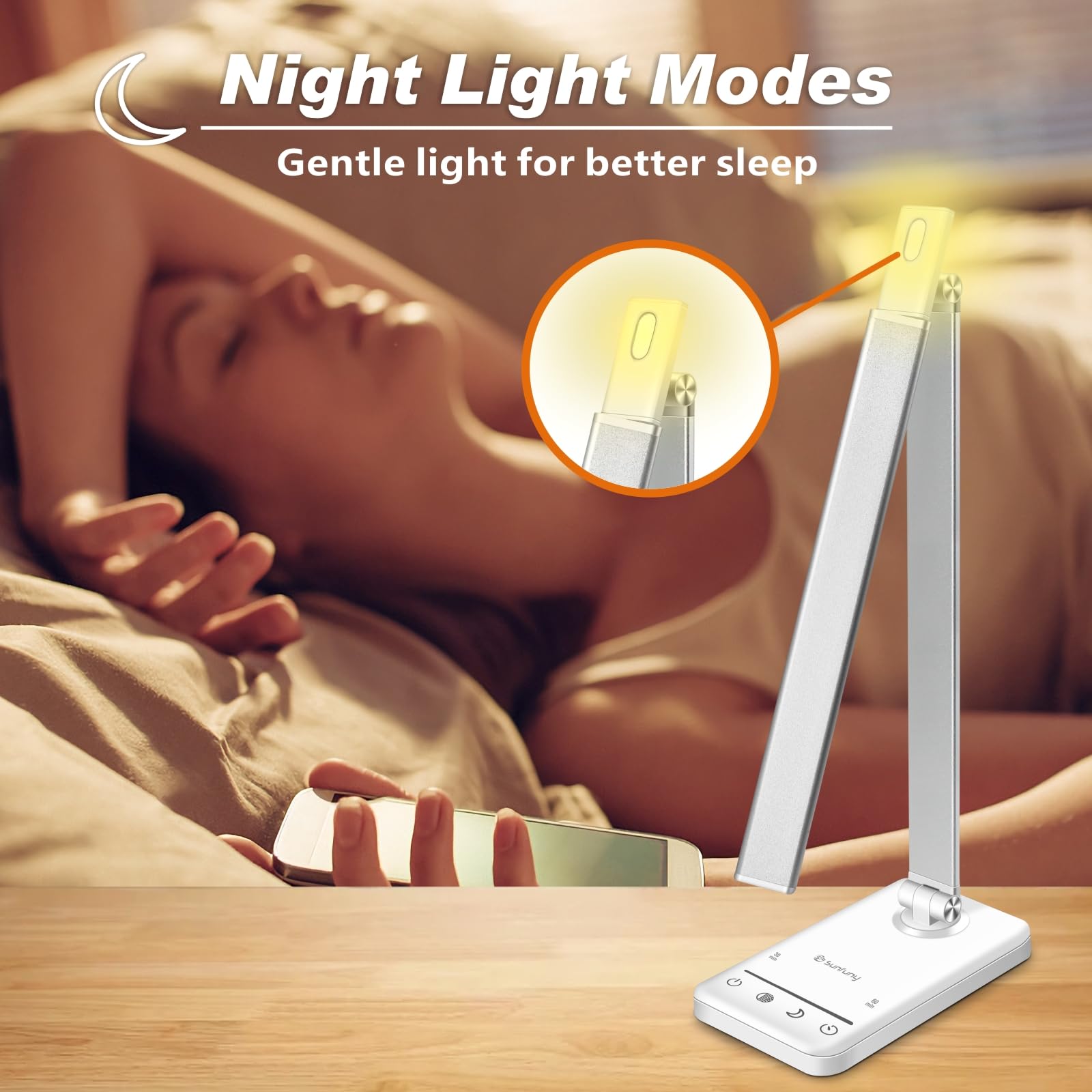 Lampada da tavolo a LED, senza fili, con porta di ricarica USB, 5 modalità di colore e 7 livelli di luminosità, luce notturna, timer per casa e ufficio (bianco)